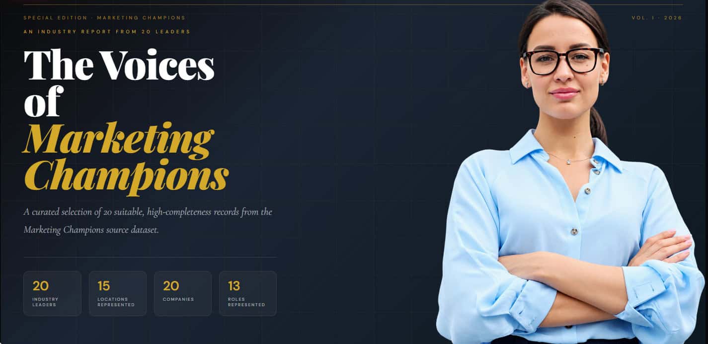 Cover of Marketing Champions Brief with woman crossed arms
